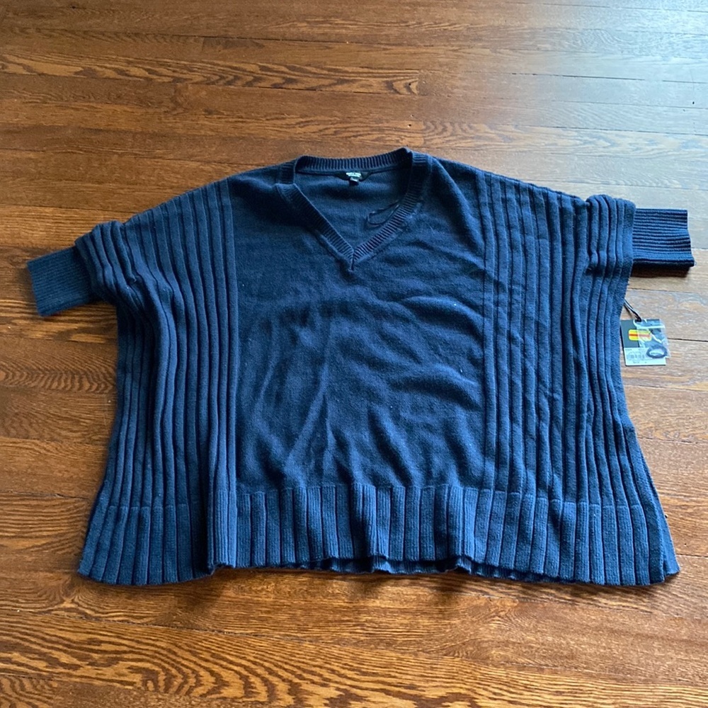 Simply Vera Vera Wang Navy Ribbed Poncho V Neck Dolman Sleeve Sweater SIZE S/M
